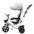 Side view of Pepita grey tricycle with adjustable push bar and storage baskets