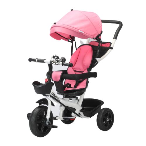 Obrotowy trójkołowiec Pepita 360° z klaksonem, uchwytem do pchania i koszykiem #różowy