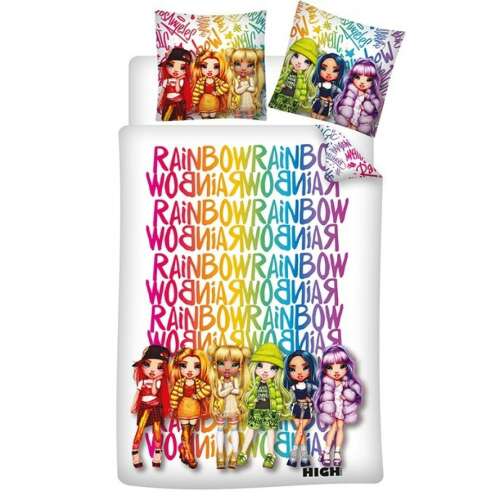 Rainbow High ágynemű szett, 140x200cm paplanhuzat és 65x65cm párnahuzat, a Rainbow High babákkal - Rainbow High