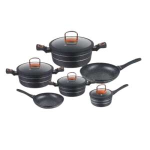 Set de vase AIWA LO-1020-LO din 10 piese cu acoperire din marmură, negru cu accente de cupru - Veselă