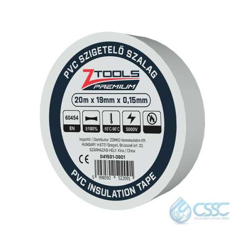 7TOOLS PREMIUM PVC szigetelőszalag, fehér, 20 méteres tekercs, 19mm széles, 0.15mm vastag - Z-TOOLS