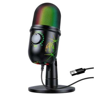 AxaCube® kondenzátor mikrofon, gaming, felvételhez, streaminghez, youtube, zoom, háttérzaj csökkentés, kardioid, RGB fény, kompatibilis Windows, MacOS, USB csatlakozás, lézer modell