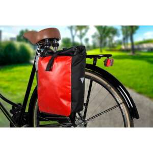 Dunlop vízálló kerékpártáska piros és fekete színben a kerékpár csomagtartóján - Dunlop