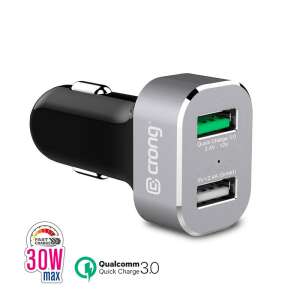 Încărcător auto Crong Power 30W cu două porturi USB și tehnologie Quick Charge 3.0, design din aluminiu - Incarcatoare auto