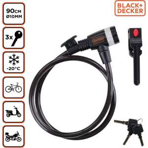 BLACK+DECKER Kerékpár kábelzár, 90cm kábel, 10mm átmérő, 3 kulcs, kerékpárhoz, motorkerékpárhoz, robogóhoz - Kerékpár zár