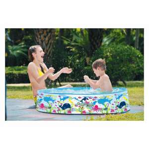 Basen dziecięcy dmuchany z wzorem Happy Sea World, idealny na letnią zabawę w ogrodzie - Basen ogrodowy