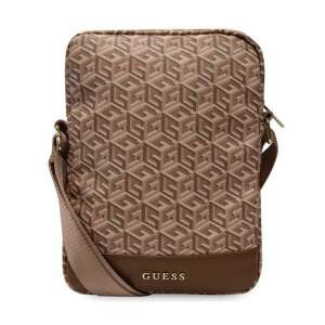 Taška na tablet Guess GCube Stripe, hnedá, taška na tablet 10 palcov, taška na notebook, crossbody taška - Tašky a puzdrá na notebooky