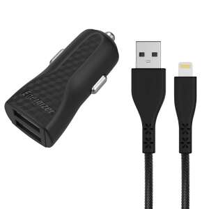 Energizer HardCase Autoladegerät mit 2 USB-A-Anschlüssen und MFi-zertifiziertem Lightning-Kabel - Autoladegeräte