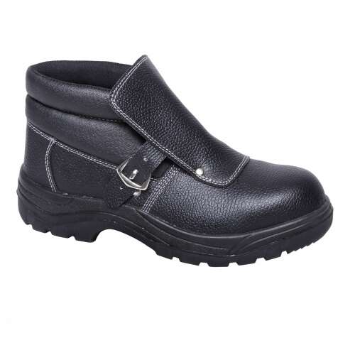 Fekete bőr munkavédelmi bakancs, sbp hro fo src, csattal