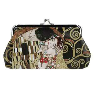Klimt A csók érmés pénztárca, fekete műbőr pénztárca A csók festmény mintával - Klimt