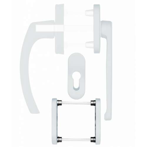 White balcony door handle with oval rosette