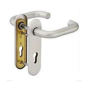 Stainless steel door handle with shield, DIN 72 PZ, T30 fire-resistant - Perfekto