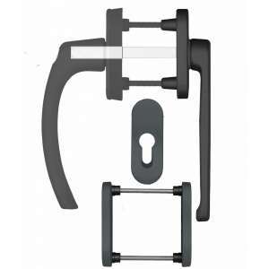 Window handle set, black, with keyhole and mounting brackets - Perfekto