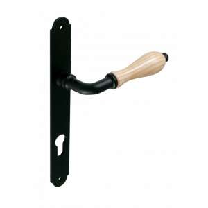 Black door handle with wooden knob, Diána Perfekto forged set - Open shutter