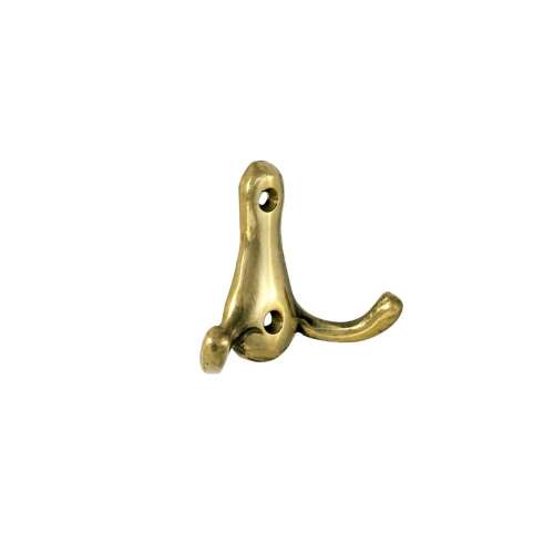 Cârlig dublu din alamă mic, pentru agățarea hainelor, pălăriilor sau genților