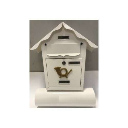White Gable-Roofed Mailbox with Newspaper Holder 92576739