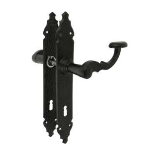 Black forged iron door handle with a keyhole, 85 mm BB - Perfekto