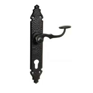 Black forged iron door handle with a curved lever, 92 mm PZ, Hamburg - Perfekto Door Knobs & Handle