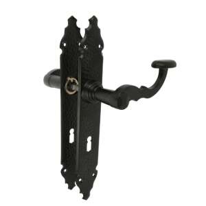 Black arched door handle with a keyhole, 72 mm BB, angled view - Perfekto