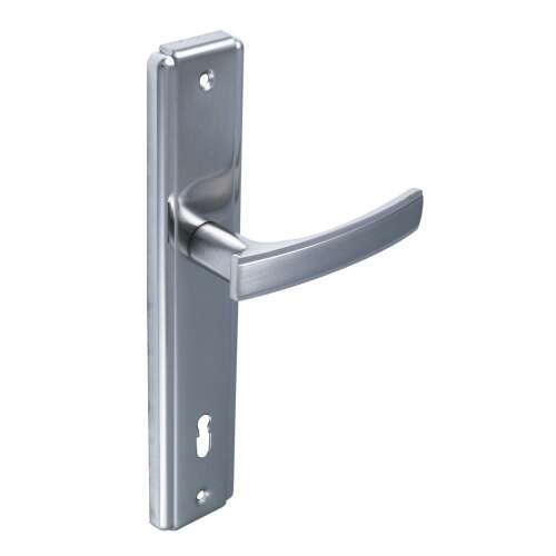 Satin chrome door handle with keyhole, modern design