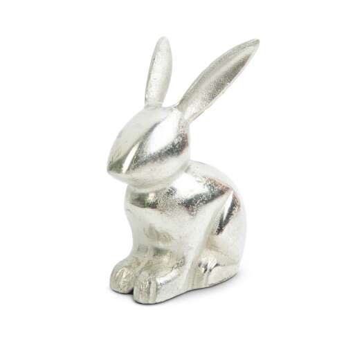 Decoratiune de Paște din aluminiu argintiu, iepure, 16 x 10 cm