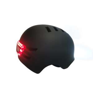 Black electric scooter helmet with built-in white and red LED lights - Scootering