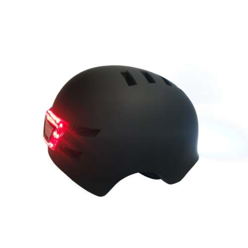 Black electric scooter helmet with built-in white and red LED lights