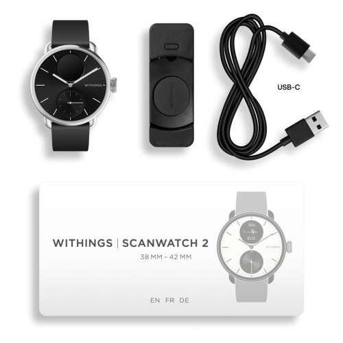 Withings Scanwatch 2 / 38mm (Activity, Sleep Tracker, EKG, Temperatur, SPO2 / Edelstahl, fkm-Armband, Saphirglas) - Schwarz