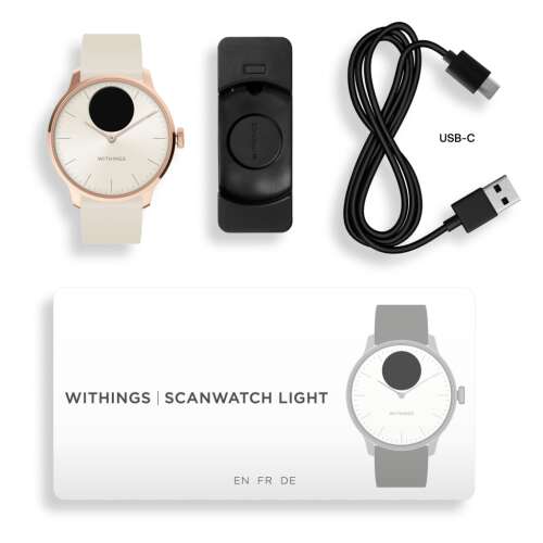Withings Scanwatch Light / 37mm (Activity, Sleep Tracker / Edelstahl, fkm-Armband, Saphirglas) - Sand