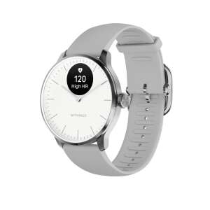 Smartwatch Withings Scanwatch Light 37mm v bielej farbe so sivým silikónovým remienkom, bočný pohľad - Withings