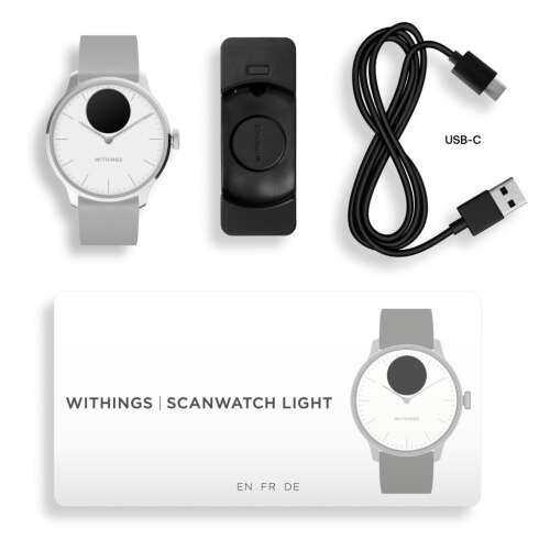 Withings Scanwatch Light / 37mm (Activity, Sleep Tracker / Edelstahl, fkm-Armband, Saphirglas) - Weiß