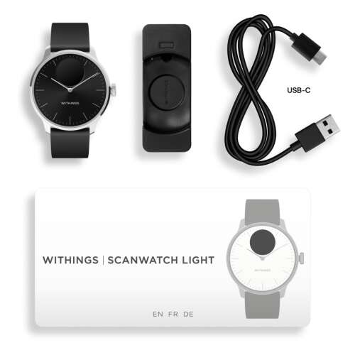 Withings Scanwatch Light / 37mm (Activity, Sleep Tracker / Edelstahl, fkm-Armband, Saphirglas) - Schwarz