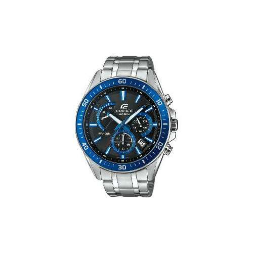 Casio Edifice men's chronograph watch with blue accents and stainless steel band