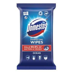 Domestos Desinfektionstücher, Ozean-Duft, 60 Stück, tötet 99,9% der Bakterien und Viren - Haushaltstücher