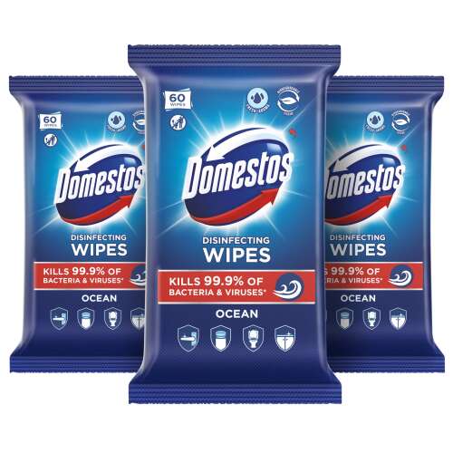 Domestos Ocean dezinfekcijske maramice, pakiranje od 3 komada, ubija 99,9% bakterija i virusa