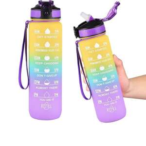 Ombre motivational water bottle with time scale and quotes, 1000 ml capacity, white and black color - Kitchen & dining