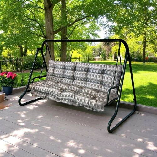 Szürke kockás hintaágy párna, 2 részes szett fekete fém hintaágy kereten