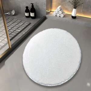 Den Serrano white round bathroom rug, 67cm diameter, microfiber, non-slip, soft, comfortable - Furniture