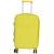 Fancy yellow hard shell suitcase, medium size, front view with extended handle