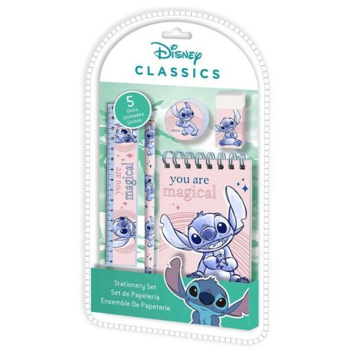 Disney Lilo & Stitch Schreibwarenset - 5-teilig, enthält Notizbuch, Bleistift, Radiergummi, Lineal, Anspitzer