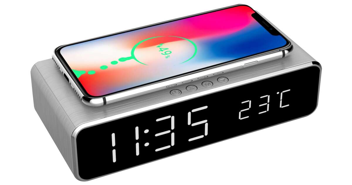 Gembird DACWPC01S Digital alarm clock with wireless charging function Silver DACWPC01S