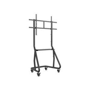 EQuip 60''-105'' Heavy-Duty TV Cart, black, with wheels, adjustable height, tilt, and shelf - Equip