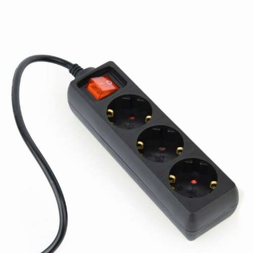Gembird 3-outlet power strip with switch, black