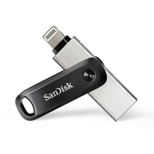 Sandisk iXpand Flash Drive Go 256GB черен и сребърен, с двоен конектор, USB-A и Lightning, за iPhone, iPad, PC и Mac