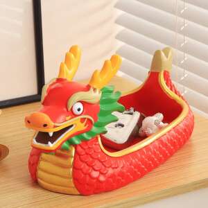 Sárkány alakú tálaló tál, piros, arany, zöld, dekoratív, egyedi, ajándék, otthoni dekoráció - Kínáló tál