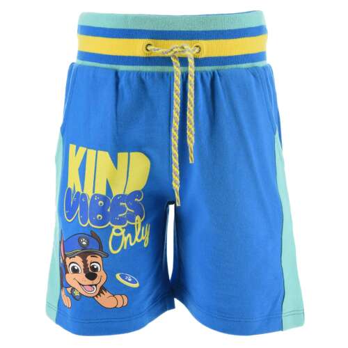 Chłopięce spodenki Nickelodeon Paw Patrol, niebieskie w żółte i zielone paski, z postacią z Paw Patrol i napisem 'Kind Vibes Only'