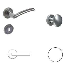 Figo Satin Chrome Door Handle Set with Knob, Keyhole and Cylinder Hole - Open shutter
