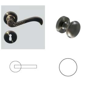 Rose Antik door handle with rosette, brushed antique finish, for interior doors - Open shutter