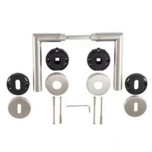 Tímea Körrozetás Rozsdamentes Inox PZ door handle set with all components, including screws and hex key - Door