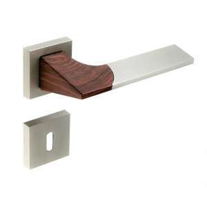 Gru Prémium Fabetétes Négyzetrozettás Kilincspár Szatén Króm Felület BB door handle, satin chrome finish with wooden insert - Domino